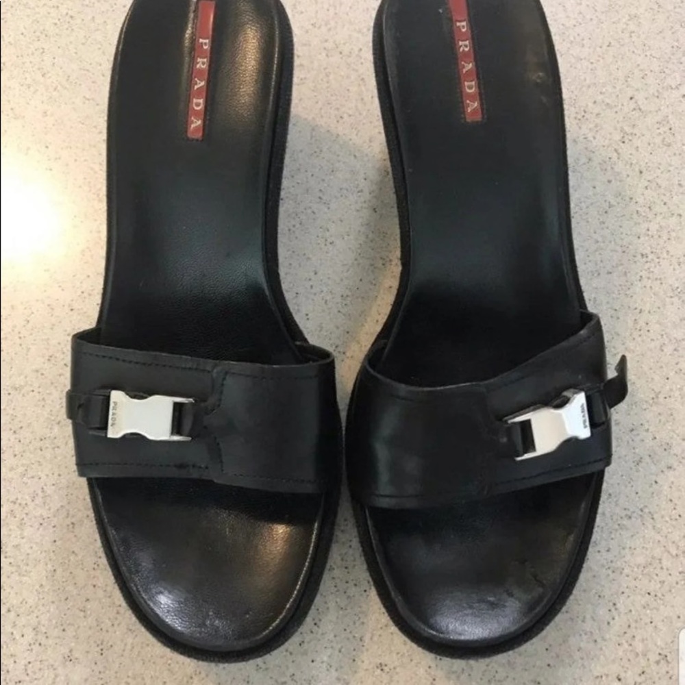 Prada Leather Wedge Sandals Sz 7